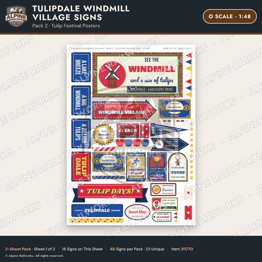 Alpine Railworks 31177O O Scale Roadside Signs - Windmill Village