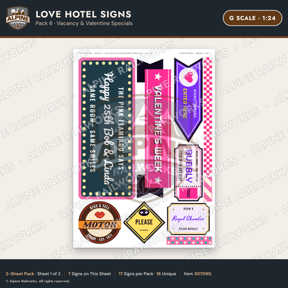 Alpine Railworks 30709G G Scale Love Hotel Signs - Vacancy