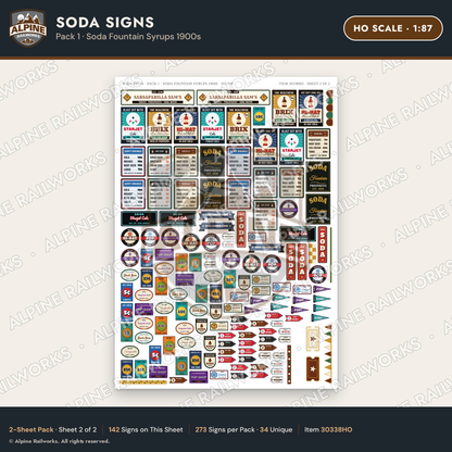 Alpine Railworks 30338HO HO Scale Soda Signs - Soda Fountain Syrups