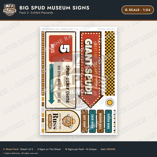 Alpine Railworks 31003G G Scale Roadside Signs - Potato Museum