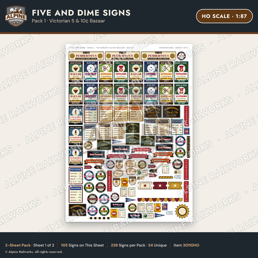 Alpine Railworks 30110HO HO Scale Five and Dime Signs - Victorian 5