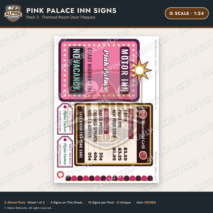 Alpine Railworks 31039G G Scale Roadside Signs - Pink Themed Motel