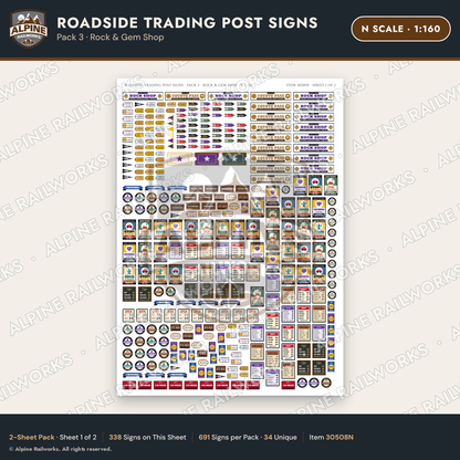 Alpine Railworks 30508N N Scale Roadside Trading Post Signs - Rock