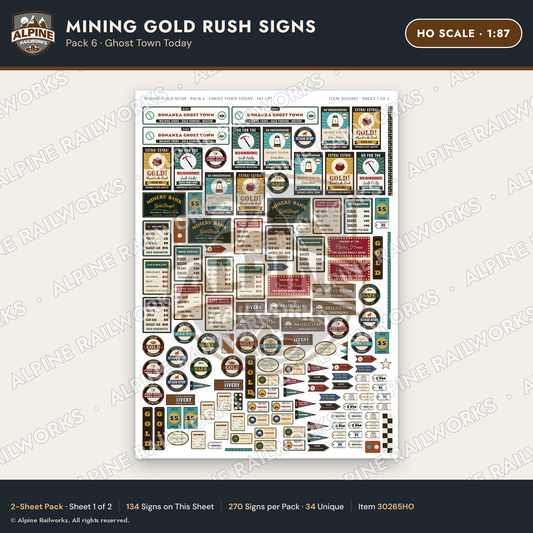 Alpine Railworks 30265HO HO Scale Mining Gold Rush Signs