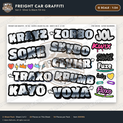Alpine Railworks 30519G G Scale Freight Car Graffiti Cut-Outs - Silver