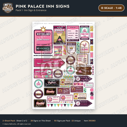 Alpine Railworks 31038O O Scale Roadside Signs - Pink Themed Motel