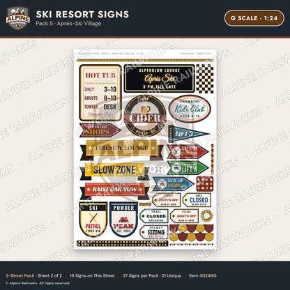Alpine Railworks 30246G G Scale Ski Resort Signs - Apres-Ski Village
