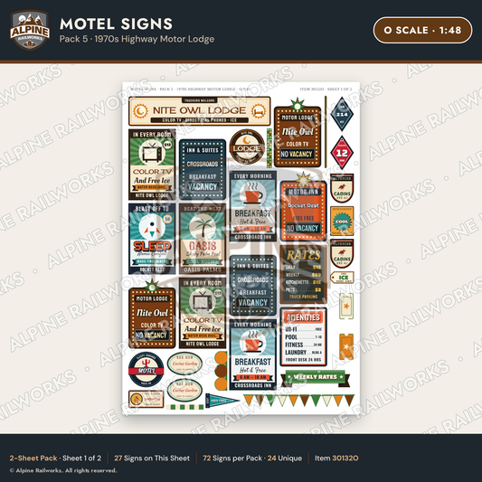 Alpine Railworks 30132O O Scale Motel Signs - Highway Motor Lodge