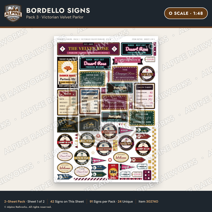 Alpine Railworks 30274O O Scale Bordello Signs