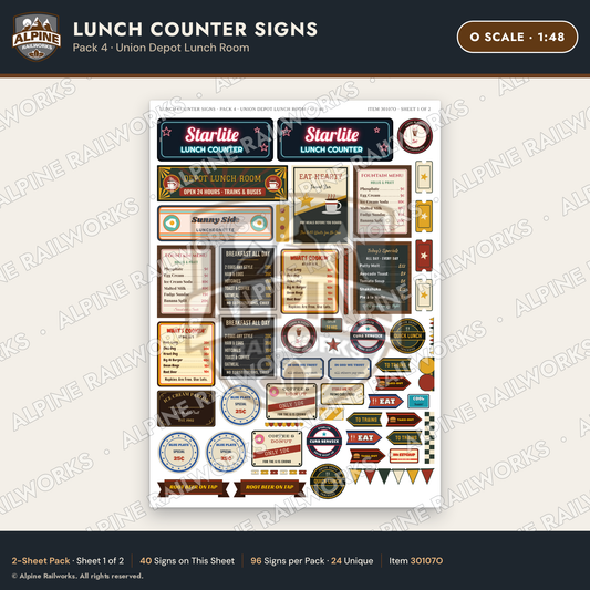 Alpine Railworks 30107O O Scale Lunch Counter Signs