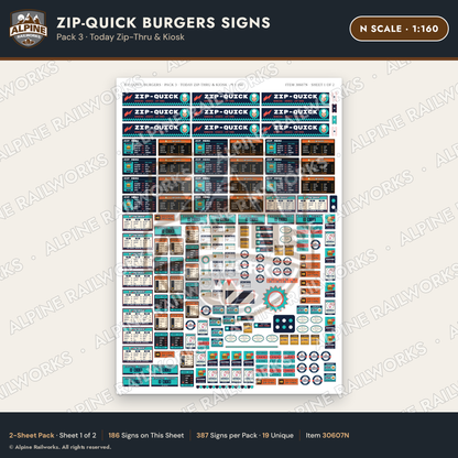 Alpine Railworks 30607N N Scale Fast Food Signs - Burger Stand