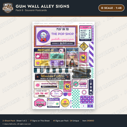 Alpine Railworks 31085O O Scale Roadside Signs - Bubblegum Alley