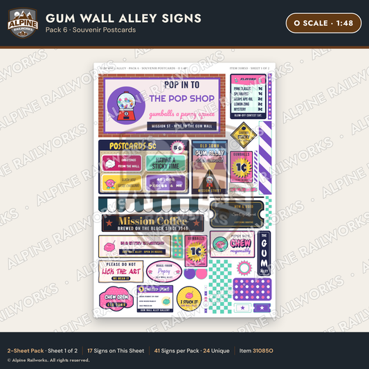 Alpine Railworks 31085O O Scale Roadside Signs - Bubblegum Alley