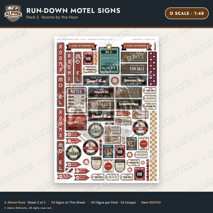 Alpine Railworks 30471O O Scale Run-Down Motel Signs