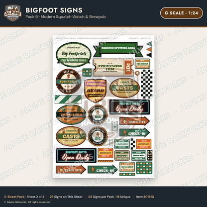 Alpine Railworks 30151G G Scale Bigfoot Signs - Modern Squatch Watch