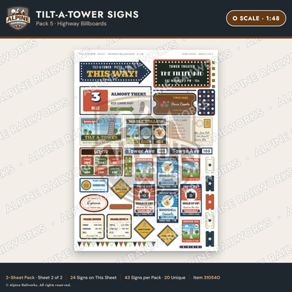 Alpine Railworks 31054O O Scale Roadside Signs - Leaning Tower