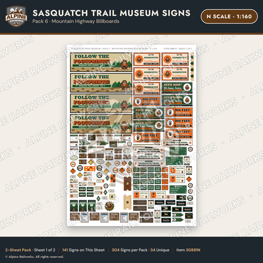 Alpine Railworks 30881N N Scale Roadside Signs - Bigfoot Museum
