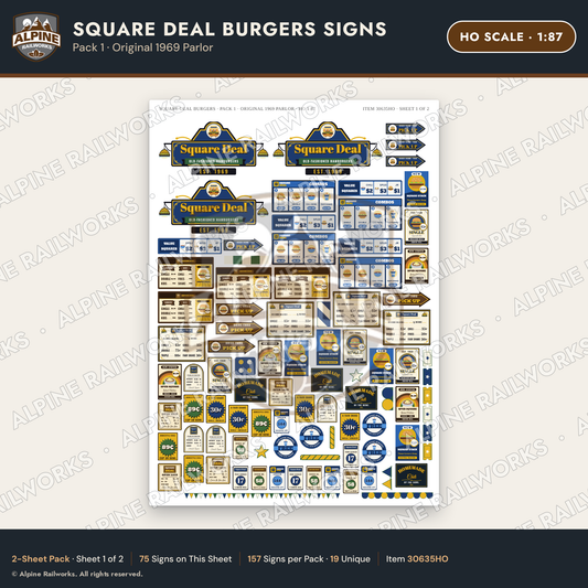 Alpine Railworks 30635HO HO Scale Fast Food Signs - Square Burgers