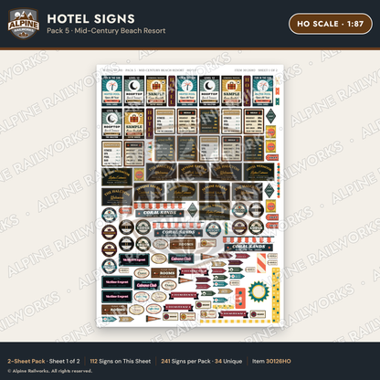 Alpine Railworks 30126HO HO Scale Hotel Signs