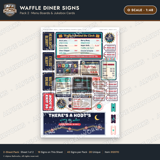 Alpine Railworks 31207O O Scale Waffle Diner Signs - Menu Boards