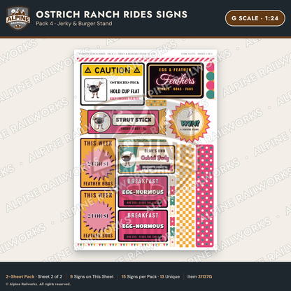 Alpine Railworks 31137G G Scale Roadside Signs - Ostrich Farm