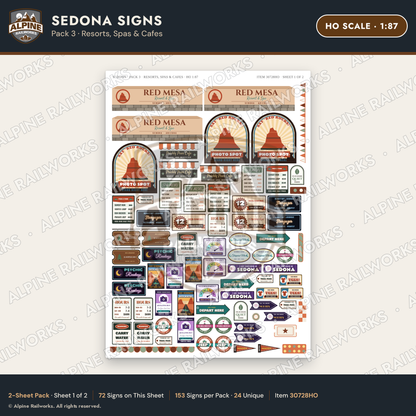 Alpine Railworks 30728HO HO Scale Tourist Signs - Sedona - Resorts