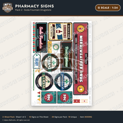 Alpine Railworks 30309G G Scale Pharmacy Signs