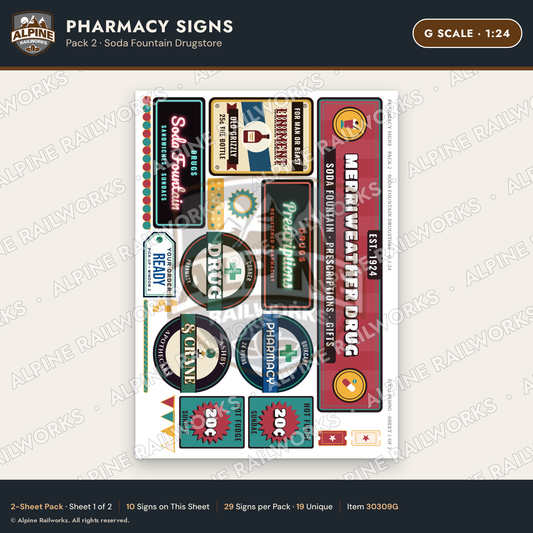 Alpine Railworks 30309G G Scale Pharmacy Signs