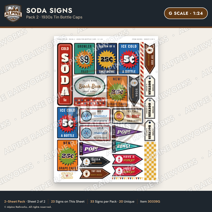 Alpine Railworks 30339G G Scale Soda Signs - 1930s Tin Bottle Caps