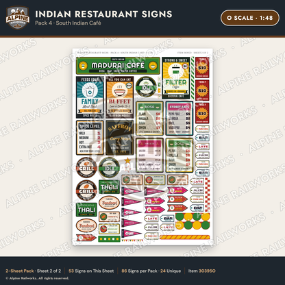 Alpine Railworks 30395O O Scale Indian Restaurant Signs