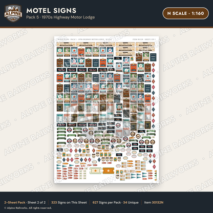 Alpine Railworks 30132N N Scale Motel Signs - Highway Motor Lodge