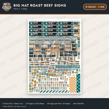 Alpine Railworks 30634N N Scale Fast Food Signs - Western Roast Beef
