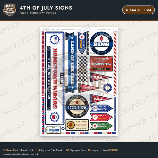Alpine Railworks 30368G G Scale 4th of July Signs - Hometown Parade