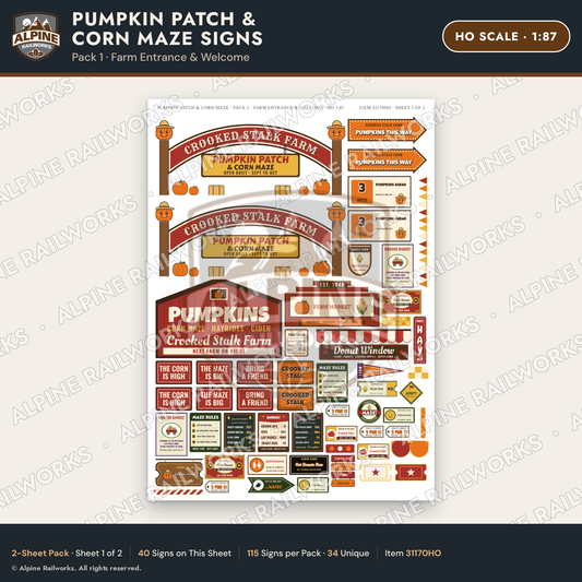 Alpine Railworks 31170HO HO Scale Farm Signs - Pumpkin Patch