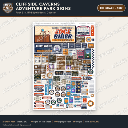 Alpine Railworks 30860HO HO Scale Roadside Signs - Cave Adventure Park