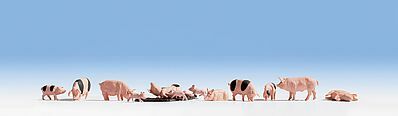 Noch 15712 HO Scale Pig Sty -- Laser-Cut Kit w/12 Pigs, Wood Fencing & Hay