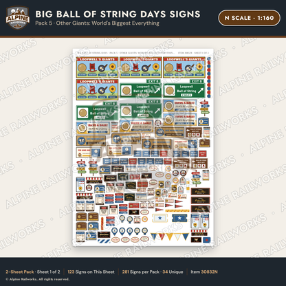 Alpine Railworks 30832N N Scale Roadside Signs - Giant Ball of Twine