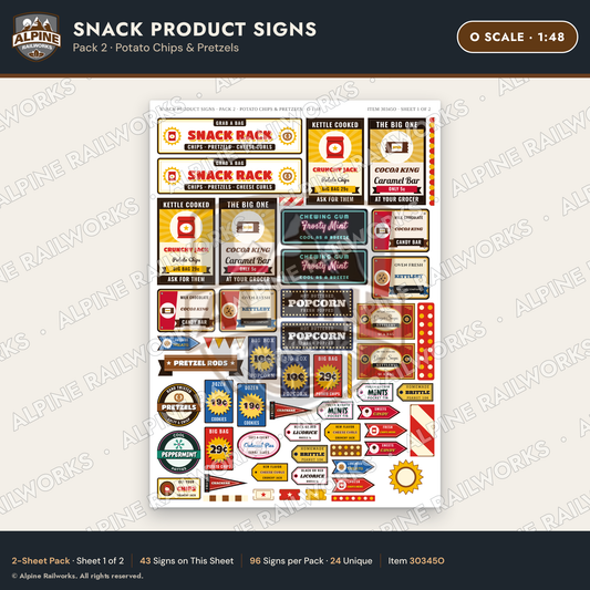 Alpine Railworks 30345O O Scale Snack Product Signs - Potato Chips