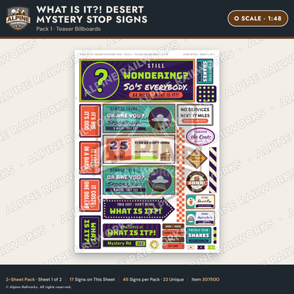 Alpine Railworks 30750O O Scale Roadside Signs - Desert Mystery Stop