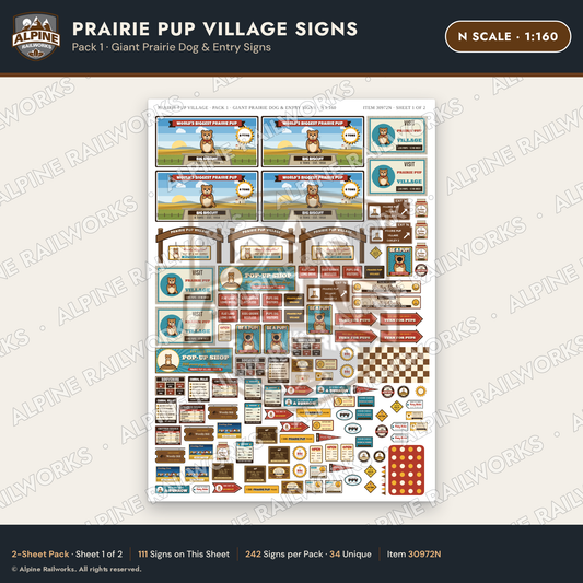 Alpine Railworks 30972N N Scale Roadside Signs - Prairie Dog Town