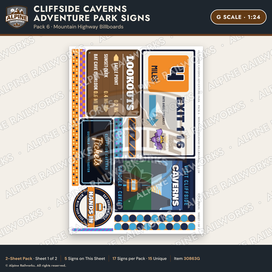 Alpine Railworks 30863G G Scale Roadside Signs - Cave Adventure Park