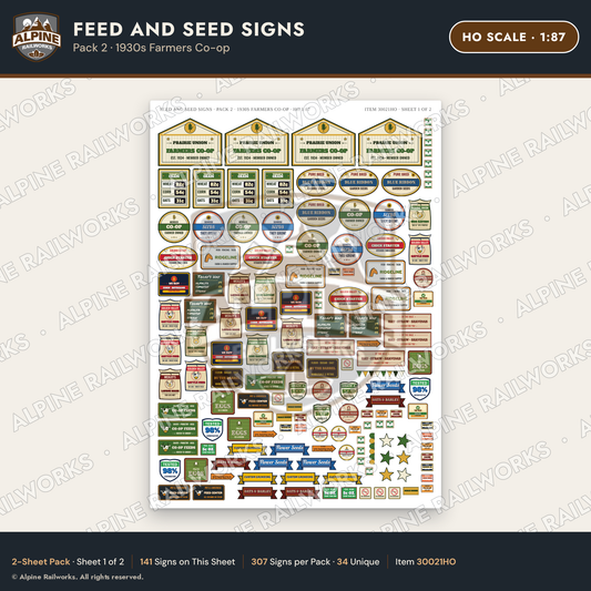 Alpine Railworks 30021HO HO Scale Feed and Seed Signs - Farmers Co-op