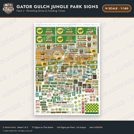 Alpine Railworks 30805N N Scale Roadside Signs - Alligator Park