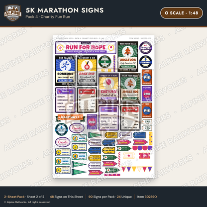 Alpine Railworks 30239O O Scale 5K Marathon Signs - Charity Fun Run