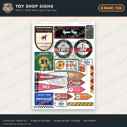 Alpine Railworks 30483G G Scale Toy Shop Signs - 1920s Wind-Up