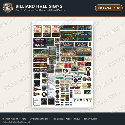 Alpine Railworks 30098HO HO Scale Billiard Hall Signs