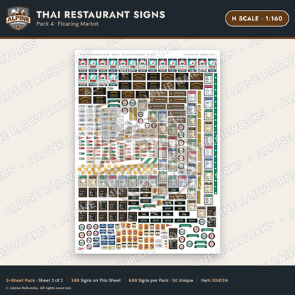 Alpine Railworks 30413N N Scale Thai Restaurant Signs