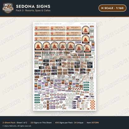 Alpine Railworks 30728N N Scale Tourist Signs - Sedona - Resorts