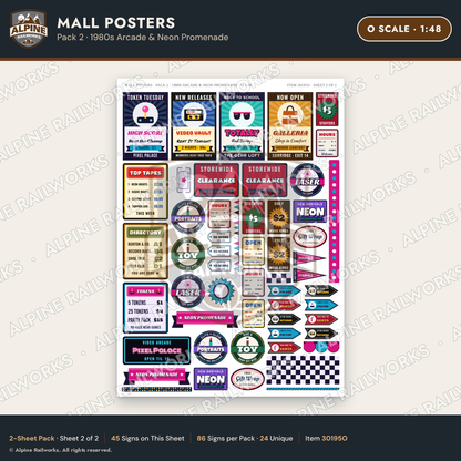 Alpine Railworks 30195O O Scale Mall Posters - 1980s Arcade