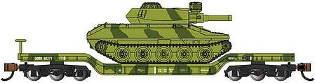 Bachmann 71388 N Scale 52' Deressed-Center Flatcar with Sheridan Tank - Ready to Run -- United States Army (Green Camouflage)